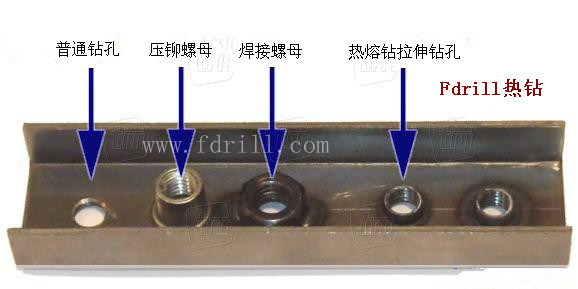 Fdrill熱熔鉆拉伸鉆孔與普通鉆孔、鉚接螺母、焊接螺母工藝的對比